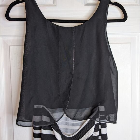 Rue 21 Front Sheer Mesh Overlay Black & White Striped Open Back Dress S - Picture 7 of 12